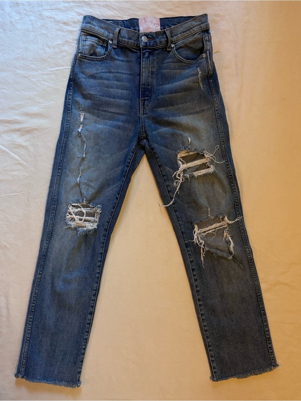 Revice Distressed High Rise Straight Crop Jeans Size 27 Raw Hem Made in USA